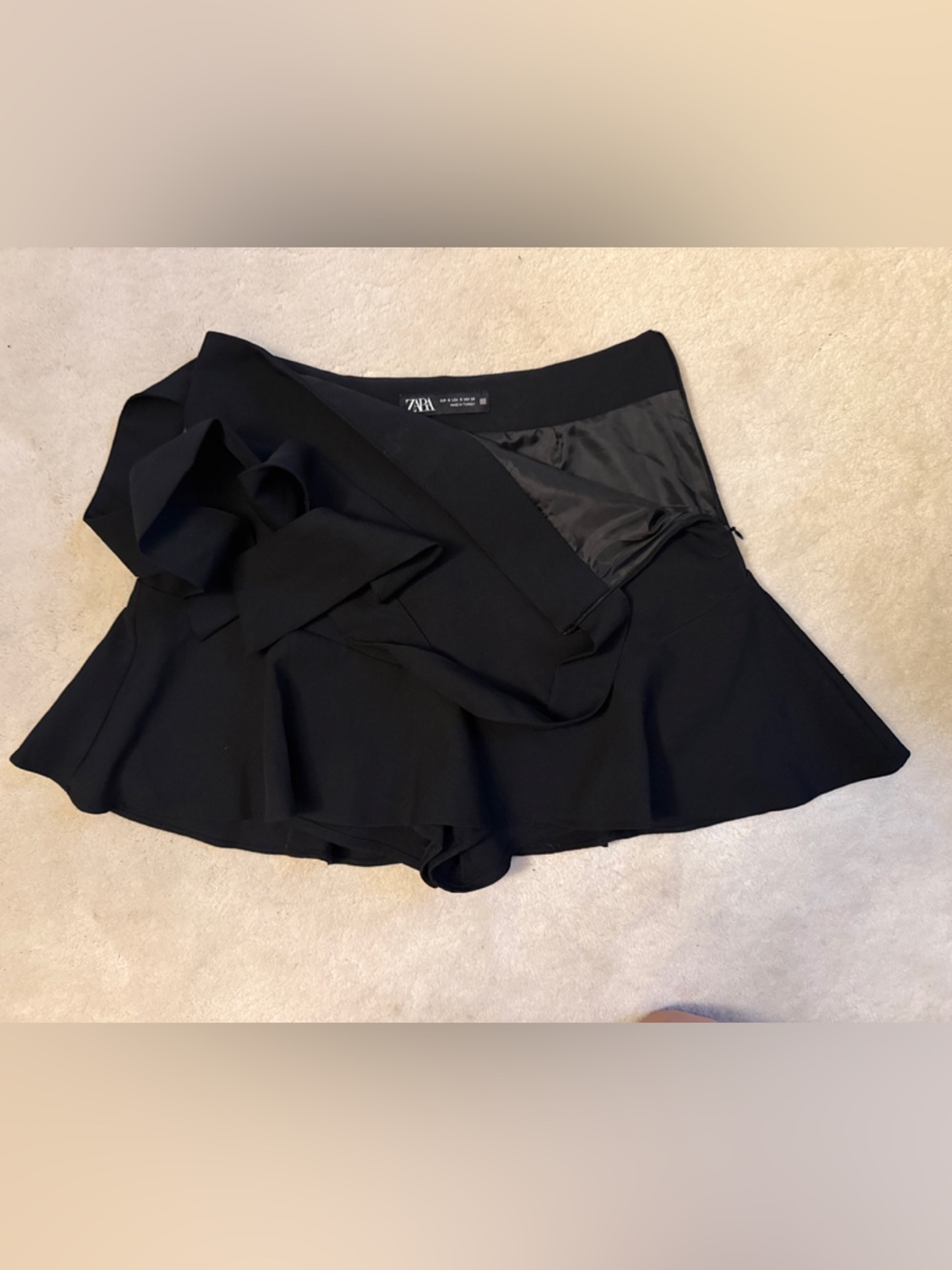 ZARA Black Asymmetrical Ruffle Skort with Sash